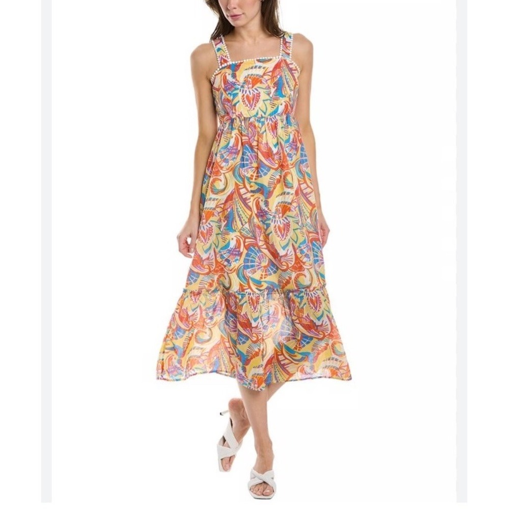 Jude Connally‎ Everly Midi Dress Sz L Sleeveless Colorful Casual Cocktail Summer